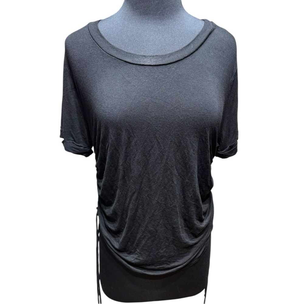 NWOT Paperoc Black Fitted Short Sleeve Top with Cinched Drawstring Sides Size L